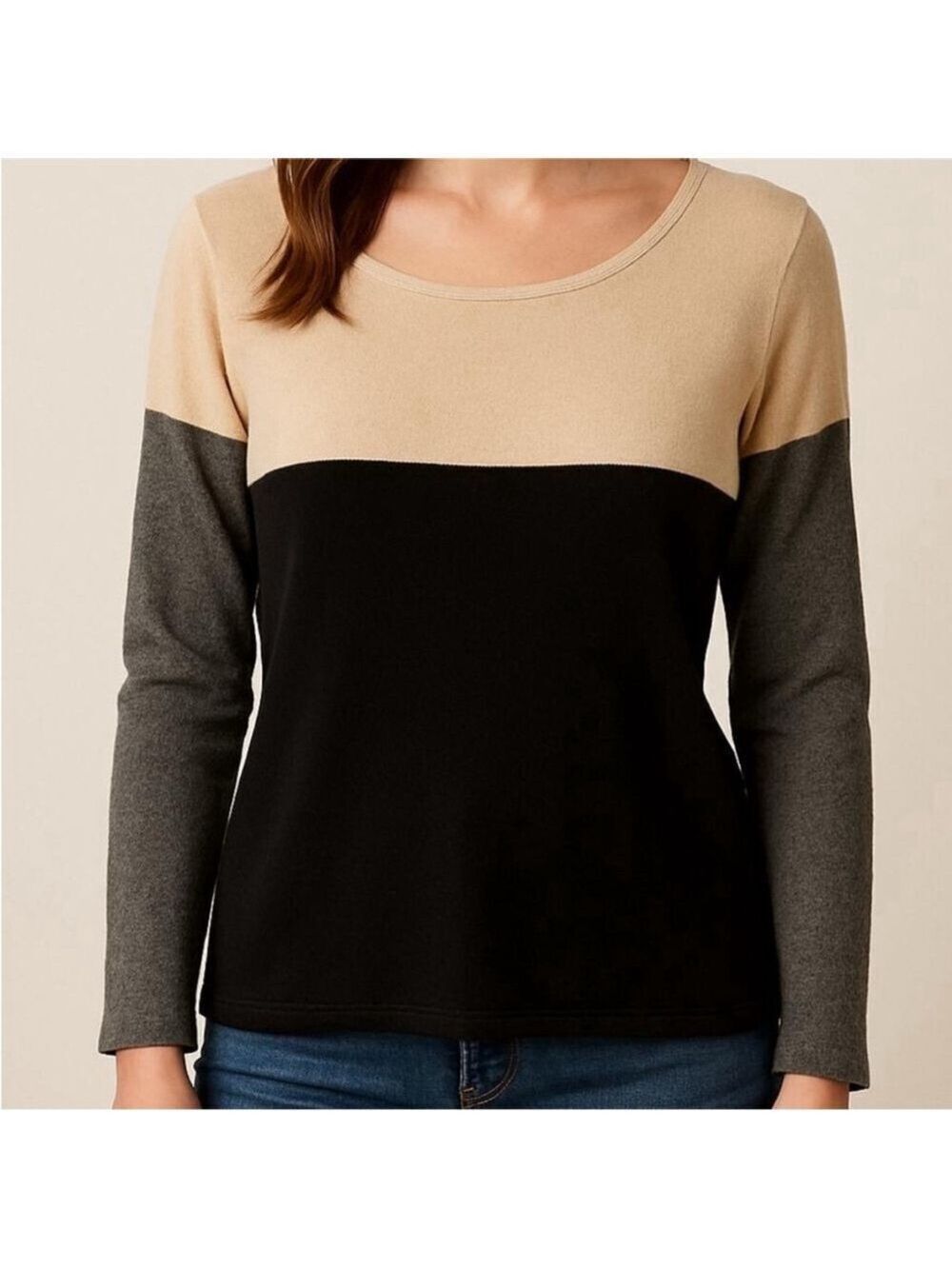 Vince cashmere wool colour block sweater rolled edges black tan oversized small